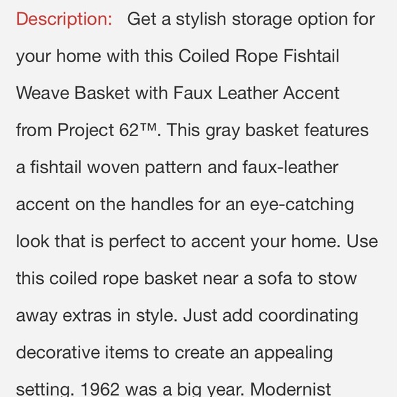 Project 62 Accents Nwt Coiled Rope Fishtail Weave 8 Basket With